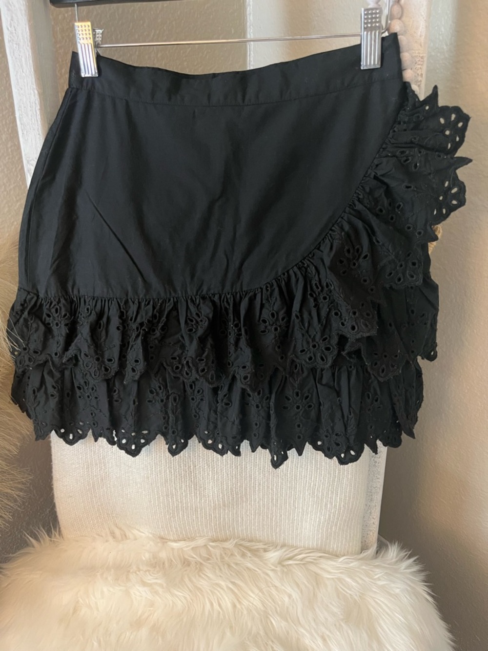 Zara Black Ruffled Eyelet Mini Skirt